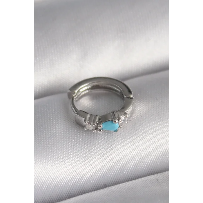 BUĞZ 316L Çelik Gümüş Renk Zirkon Taşlı Mavi Boncuk Detay Tragus Piercing