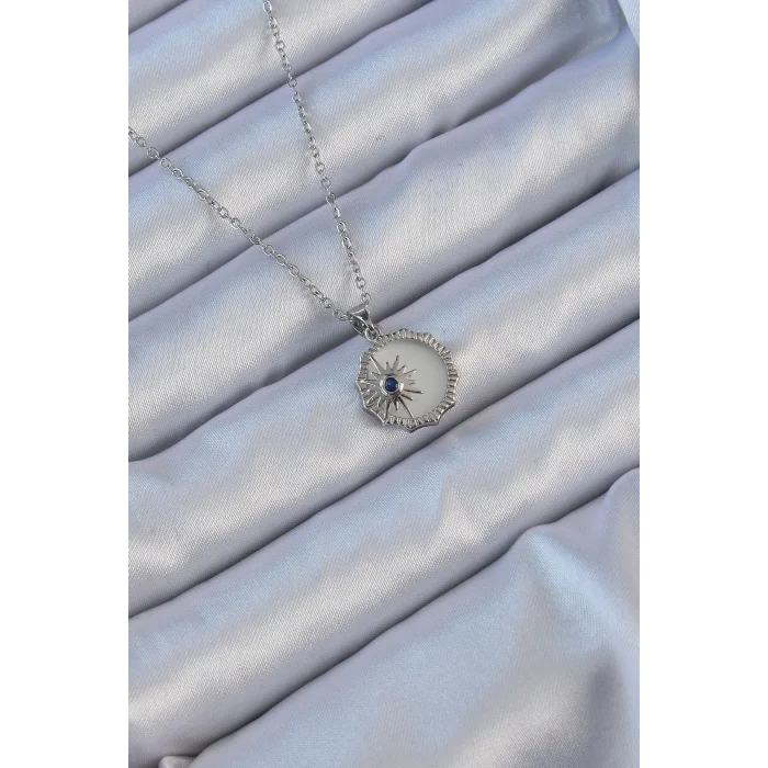 BUĞZ 316L Çelik Gümüş Renk Zirkon Taşlı Mineli Kutup Yıldızı Kolye