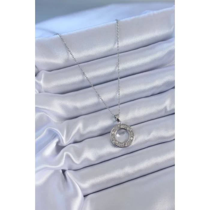 BUĞZ 316L Çelik Gümüş Renk Zirkon Taşlı Model Kadın Kolye - Lisinya