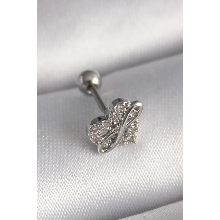 BUĞZ 316L Çelik Gümüş Renk Zirkon Taşlı Sonsuzluk Detay Tragus Piercing