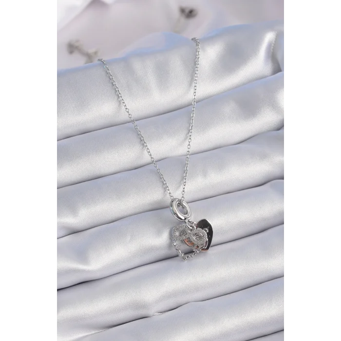 BUĞZ 316L Çelik Gümüş Renk Zirkon Taşlı Sonsuzluk Kalp Figür Charm Model Kadın Kolye