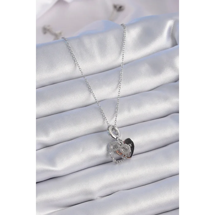 BUĞZ 316L Çelik Gümüş Renk Zirkon Taşlı Sonsuzluk Kalp Figür Charm Model Kadın Kolye - Lisinya