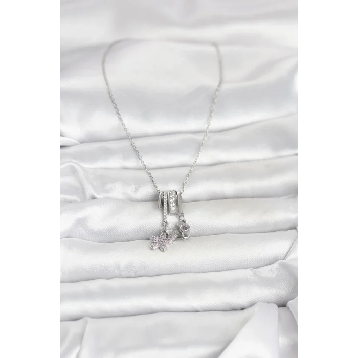 BUĞZ 316L Çelik Gümüş Zirkon Taşlı Deniz Tema Charmlı Kadın Kolye