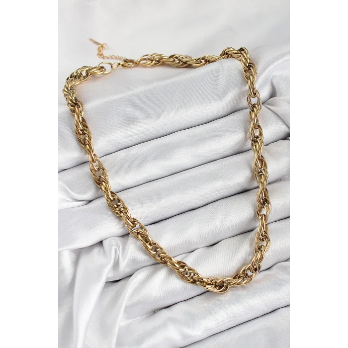 BUĞZ 316L Çelik Halat Model Gold Renk Kadın Kolye - Lisinya