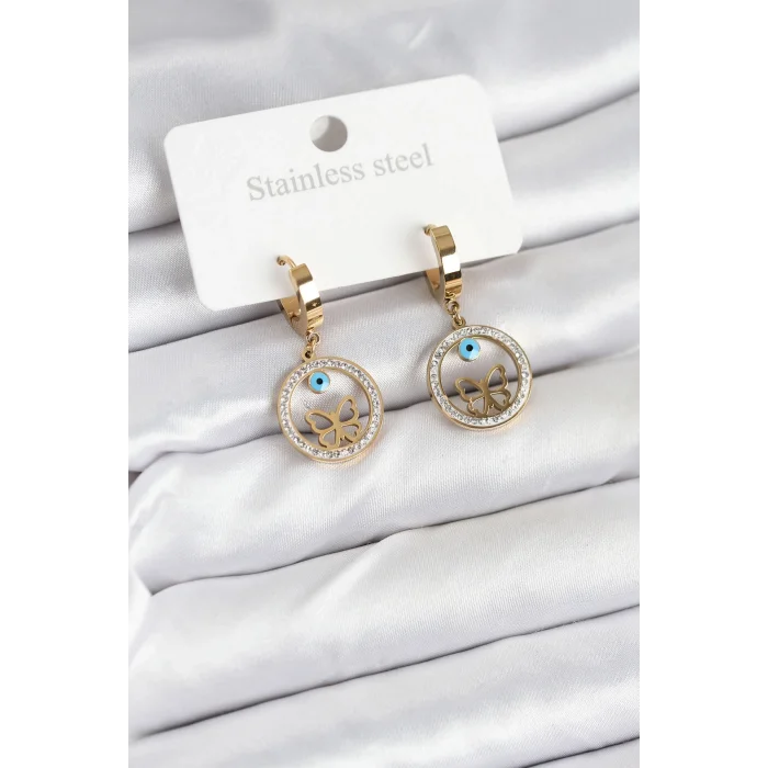 BUĞZ 316L Çelik Halka Kelebek Kadın Küpe