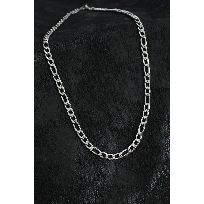 BUĞZ 316L Çelik Kalın Figaro Zincir Model Gümüş Renk Erkek Kolye