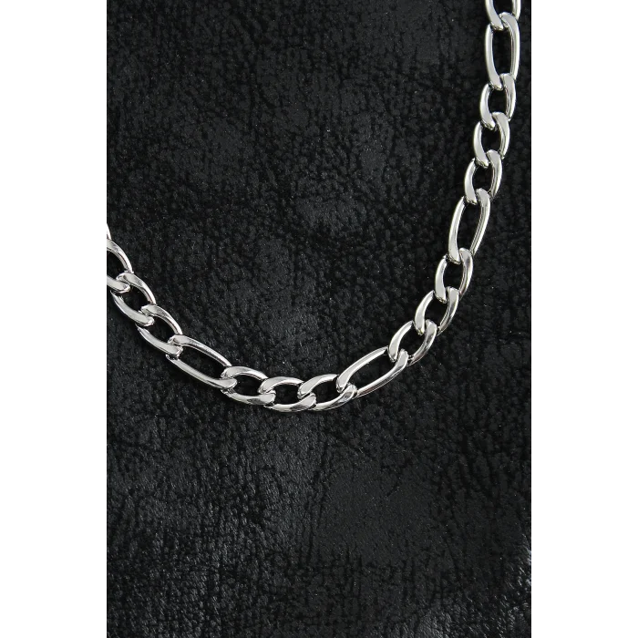 BUĞZ 316L Çelik Kalın Figaro Zincir Model Gümüş Renk Erkek Kolye