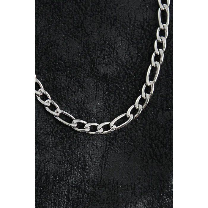 BUĞZ 316L Çelik Kalın Figaro Zincir Model Gümüş Renk Erkek Kolye - Lisinya