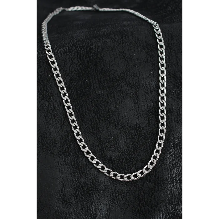 BUĞZ 316L Çelik Kalın Klasik Zincir Model Gümüş Renk Erkek Kolye