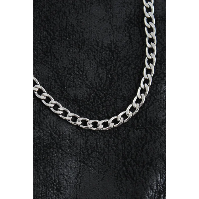 BUĞZ 316L Çelik Kalın Klasik Zincir Model Gümüş Renk Erkek Kolye - Lisinya