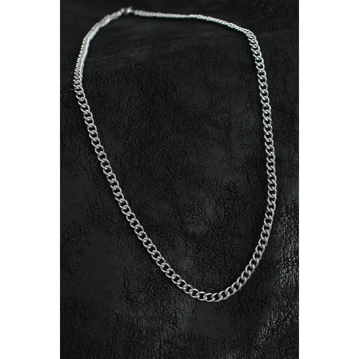 BUĞZ 316L Çelik Klasik Oval Zincir Model Gümüş Renk Erkek Kolye