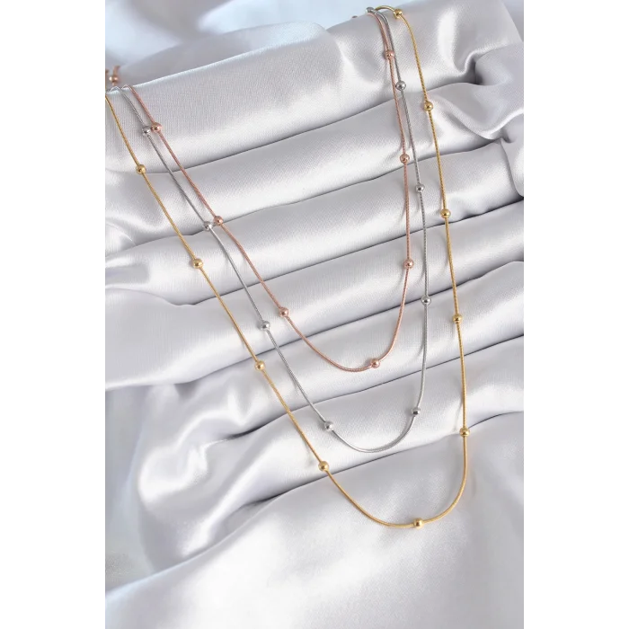 BUĞZ 316L Çelik Mix Renk 3lü Topçuk Detay Kadın Kolye - Lisinya