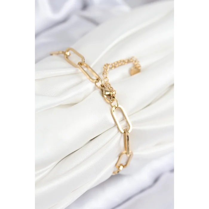 BUĞZ 316L Çelik Nazar Boncuğu Ve Zirkon Taşlı Kalp Model Gold Renk Kadın Bileklik - Lisinya