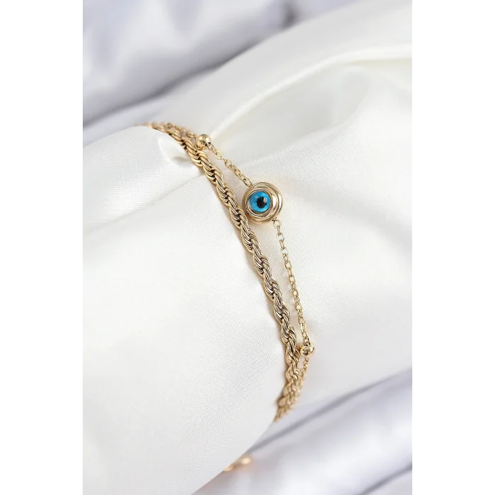 BUĞZ 316L Çelik Nazar Boncuk Model Burgu Zincir Gold Renk Kadın Bileklik