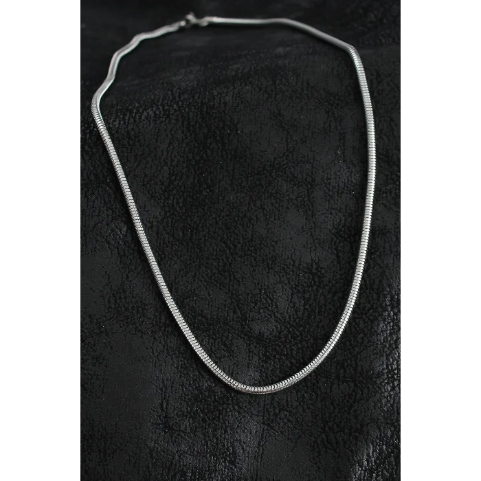 BUĞZ 316L Çelik Oval İtalyan Zincir Model Gümüş Renk Erkek Kolye