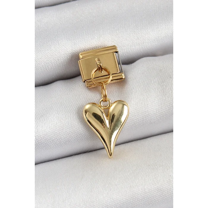 BUĞZ 316L Çelik Sallantılı Kalp Model Gold Renk Nomination Charm
