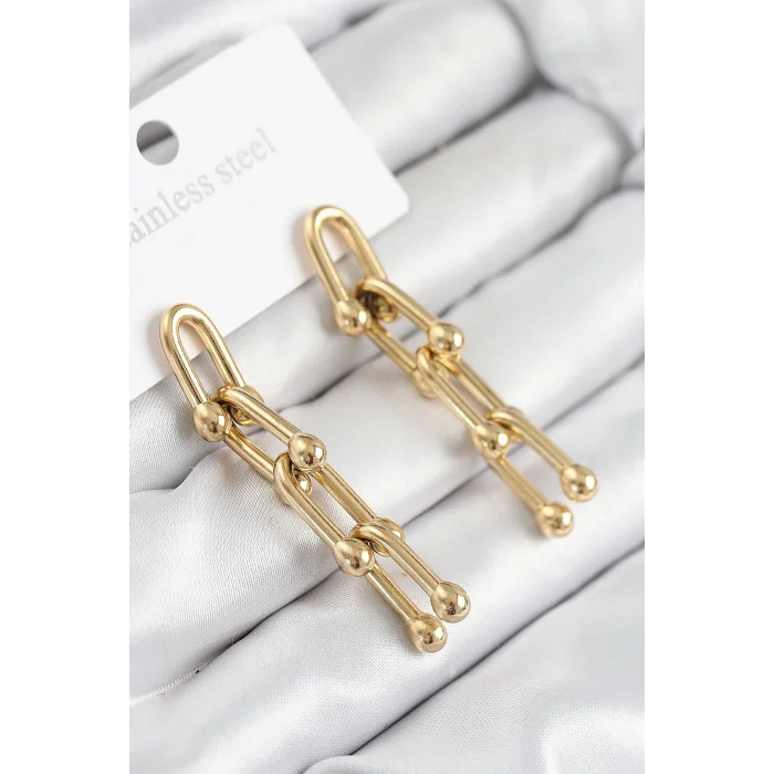BUĞZ 316L Çelik Sallantılı Tifany Model Gold Renk Kadın Küpe