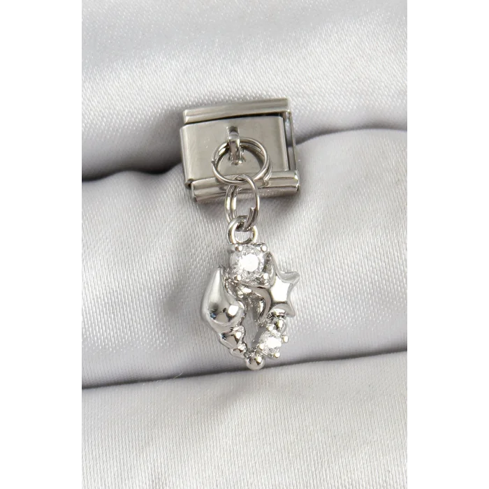 BUĞZ 316L Çelik Sallantılı Zirkon Taşlı Deniz Kabuğu Ve Yıldız Model Gümüş Renk Nomination Charm