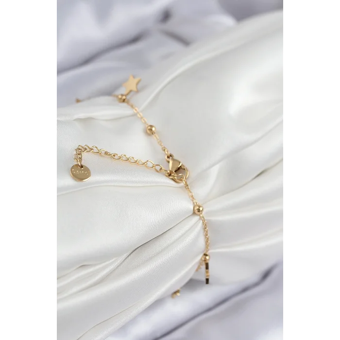 BUĞZ 316L Çelik Sıralı Yıldız Model Gold Renk Kadın Bileklik