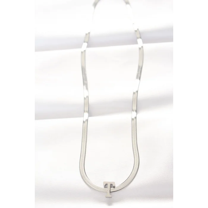 BUĞZ 316L Çelik T Harfli Silver Renk İtalyan Zincirli Kolye - Lisinya