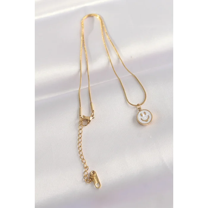 BUĞZ 316L Çelik Zincir Altın Renk Mermer Desenli Minimal Smile Kolye - Lisinya
