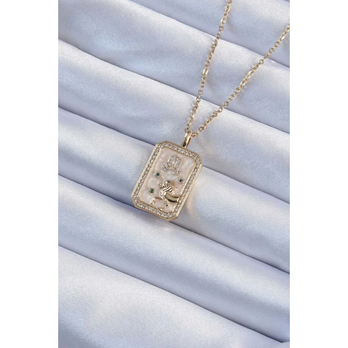 BUĞZ 316L Çelik Zincir Altın Renk Zirkon Taşlı Aslan Figürlü Tarot Kolye