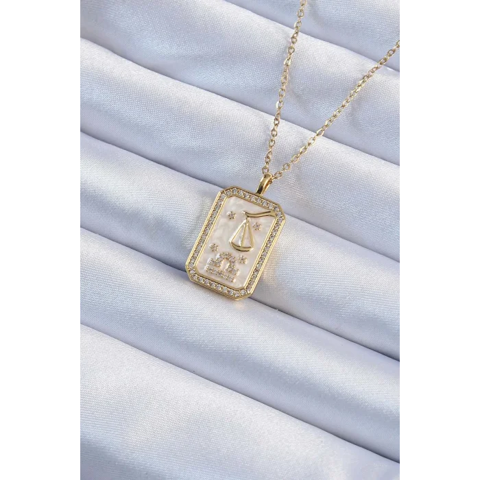 BUĞZ 316L Çelik Zincir Altın Renk Zirkon Taşlı Çerçeveli Tarot Kolye