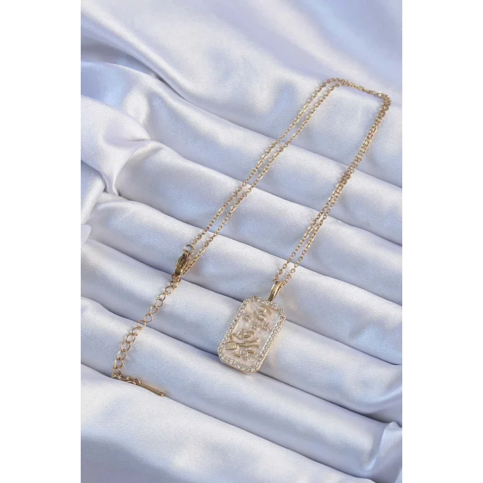 BUĞZ 316L Çelik Zincir Altın Renk Zirkon Taşlı Çerçeveli Tarot Kolye - Lisinya