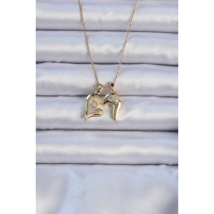 BUĞZ 316L Çelik Zincir Altın Renk Zirkon Taşlı Mıknatıslı Kalp Kolye - Lisinya