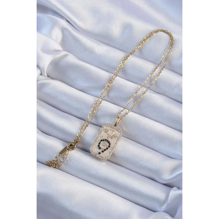 BUĞZ 316L Çelik Zincir Altın Renk Zirkon Taşlı Minimal Papatya Figürlü Tarot Kolye