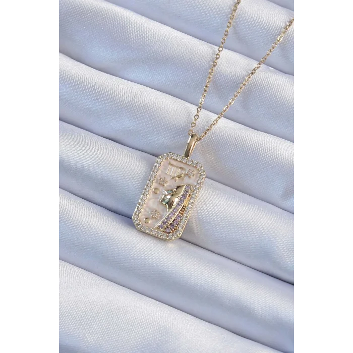 BUĞZ 316L Çelik Zincir Altın Renk Zirkon Taşlı Yüz Figürlü Tarot Kolye