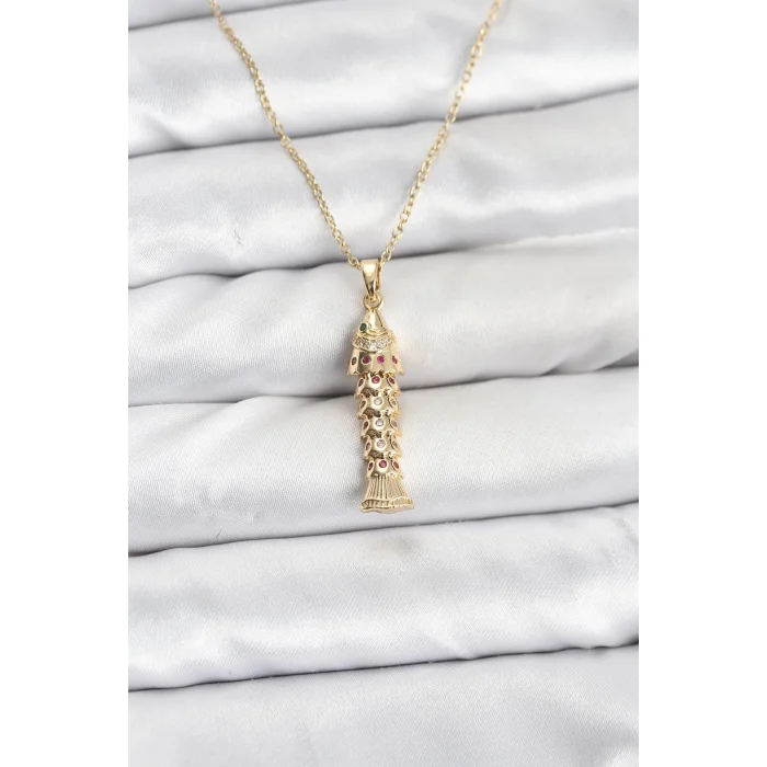 BUĞZ 316L Çelik Zincir Gold Renk Balık Model Zirkon Taşlı Kadın Kolye