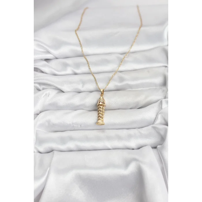 BUĞZ 316L Çelik Zincir Gold Renk Balık Model Zirkon Taşlı Kadın Kolye