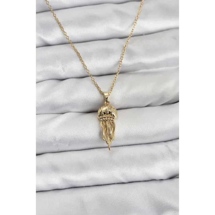 BUĞZ 316L Çelik Zincir Gold Renk Deniz Anası Model Zirkon Taşlı Kadın Kolye