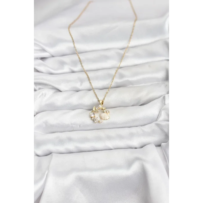 BUĞZ 316L Çelik Zincir Gold Renk Deniz Tema Model Zirkon Taşlı Kadın Kolye