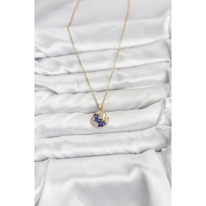 BUĞZ 316L Çelik Zincir Gold Renk Gece Model Zirkon Taşlı Kadın Kolye