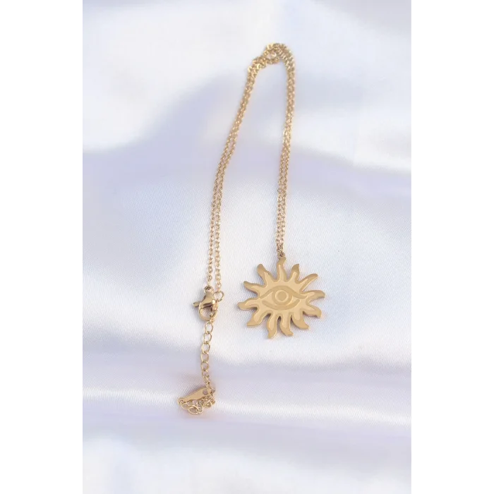 BUĞZ 316L Çelik Zincir Gold Renk Göz Güneşi Tasarımlı Kolye