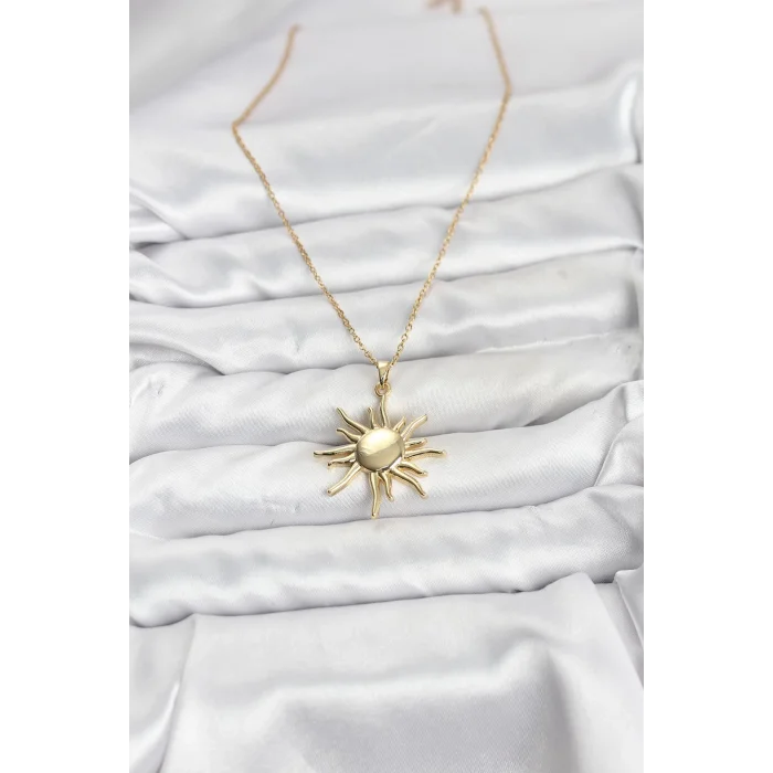 BUĞZ 316L Çelik Zincir Gold Renk Güneş Model Kadın Kolye