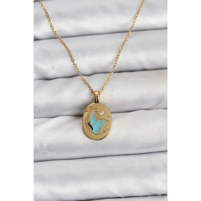 BUĞZ 316L Çelik Zincir Gold Renk Kelebek Figür Kadın Kolye