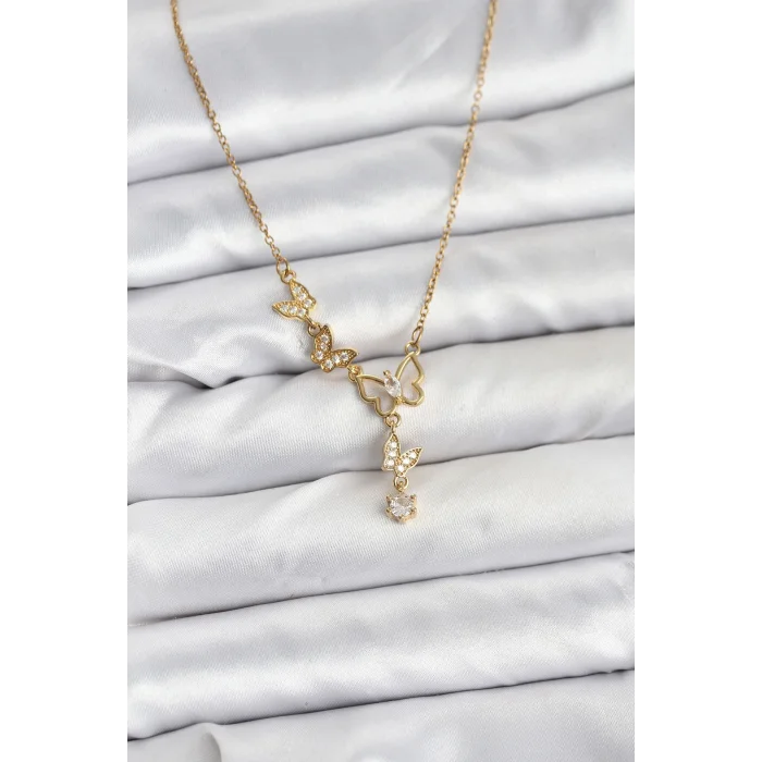 BUĞZ 316L Çelik Zincir Gold Renk Kelebek Model Kadın Kolye