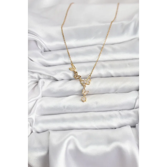 BUĞZ 316L Çelik Zincir Gold Renk Kelebek Model Kadın Kolye