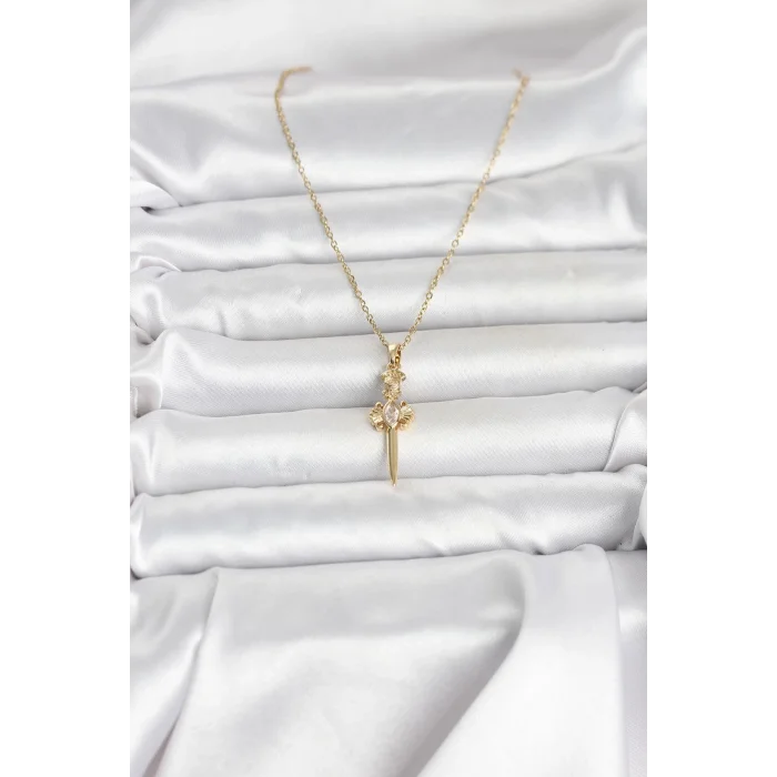 BUĞZ 316L Çelik Zincir Gold Renk Kılıç Model Kadın Kolye