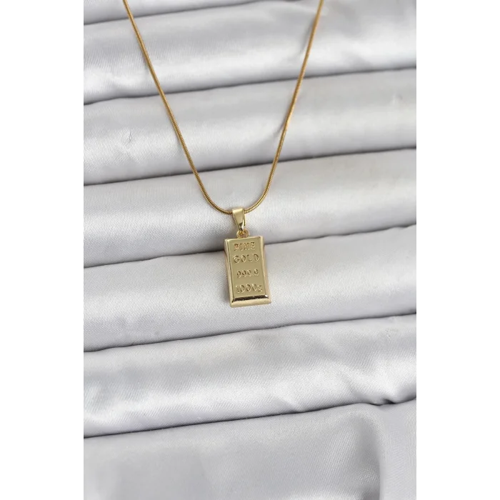 BUĞZ 316L Çelik Zincir Gold Renk Külçe Altın Model Kadın Kolye