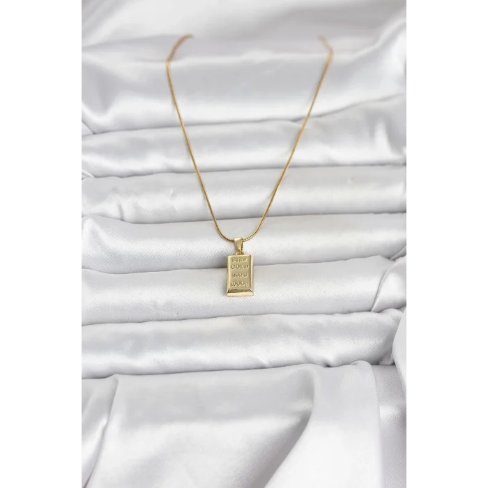 BUĞZ 316L Çelik Zincir Gold Renk Külçe Altın Model Kadın Kolye