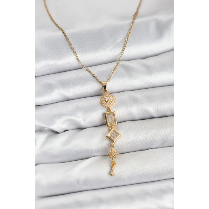 BUĞZ 316L Çelik Zincir Gold Renk Kutup Yıldızı Enerji Model Kadın Y Kolye