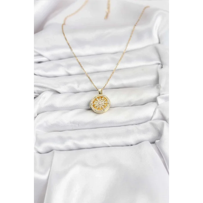 BUĞZ 316L Çelik Zincir Gold Renk Kutup Yıldızı Kapaklı Model Kadın Kolye