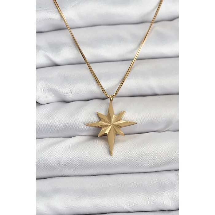 BUĞZ 316L Çelik Zincir Gold Renk Kutup Yıldızı Model 60 cm Zincir Kadın Kolye