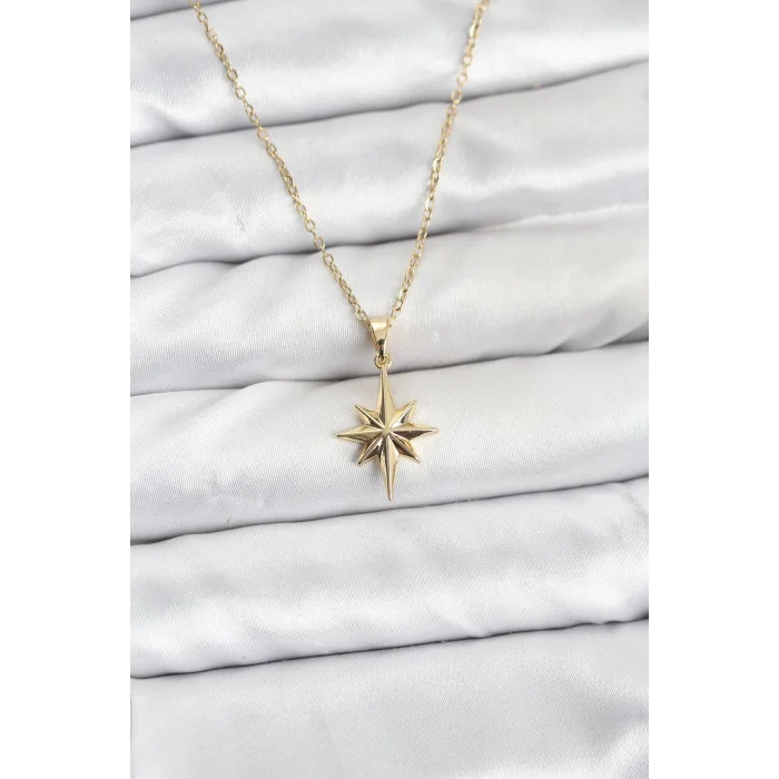 BUĞZ 316L Çelik Zincir Gold Renk Kutup Yıldızı Model Kadın Kolye