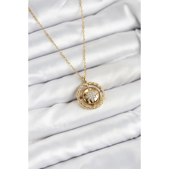 BUĞZ 316L Çelik Zincir Gold Renk Kutup Yıldızı Model Kadın Kolye