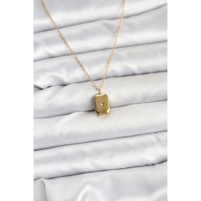 BUĞZ 316L Çelik Zincir Gold Renk Minimal Kutup Yıldızı Model Kadın Kolye